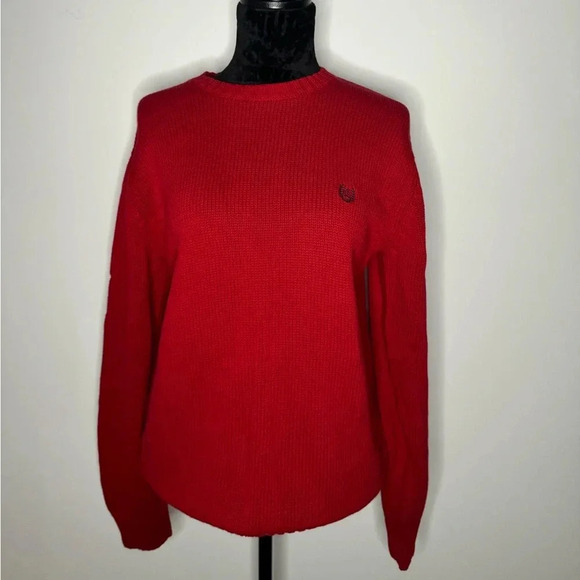 NWOT VTG Chaps Logo Red Embroidered Knit Crew Neck Pullover Grandpa Sweater - Picture 5 of 13